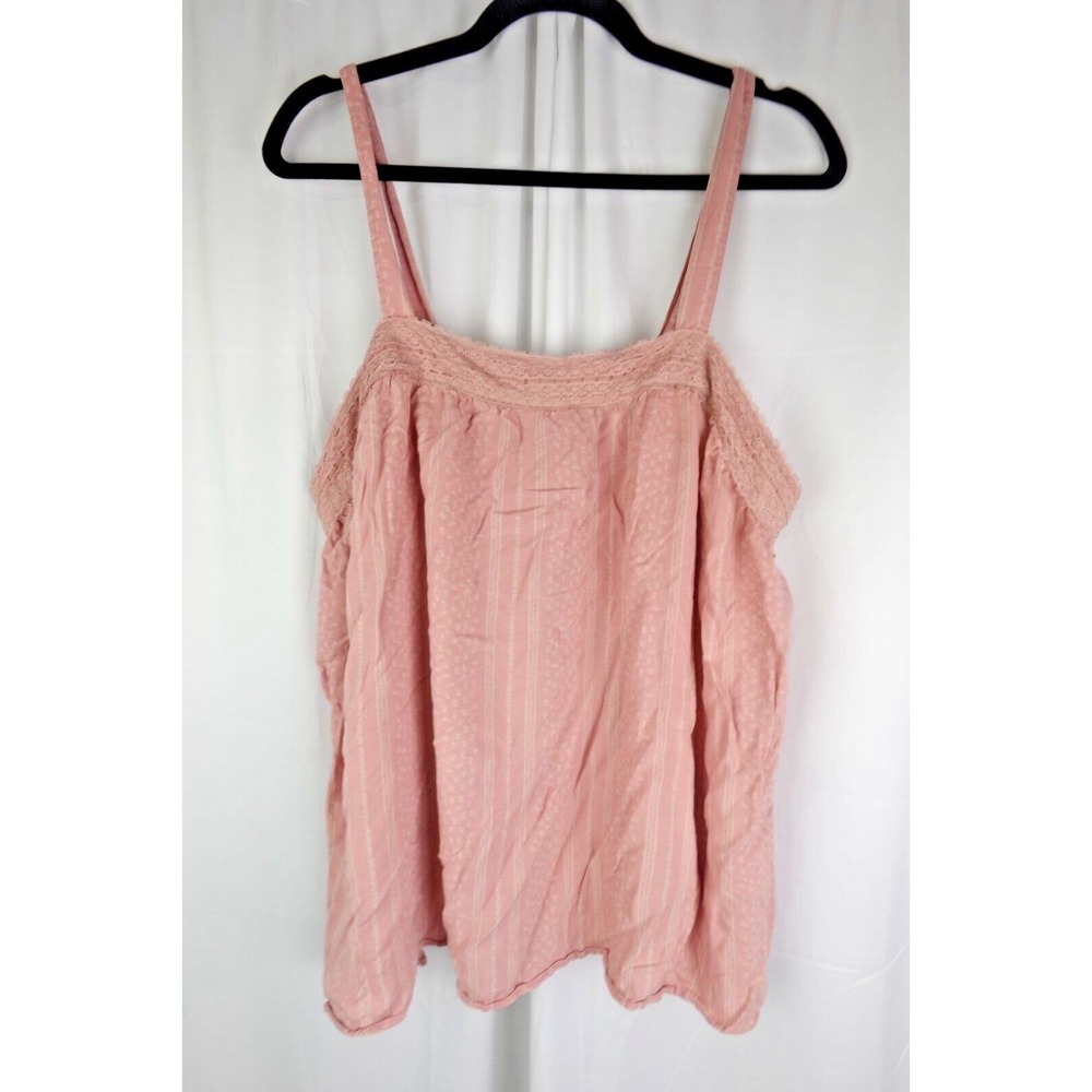 Lauren Conrad‎ Intimates 2X Pink Polka Dot Stripe Lace Trim Sleeveless Cami Tank
